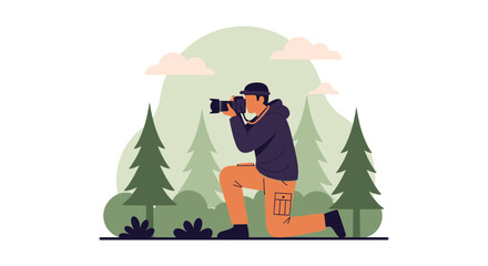 Photographer Capturing The Serene Beauty Of The Forest Illustration