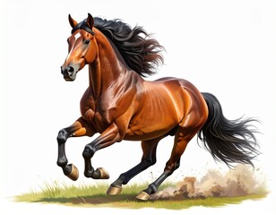 Obraz premium Brown Horse in Motion on White Background
