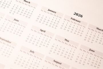 Minimal calendar layout for the year 2026
