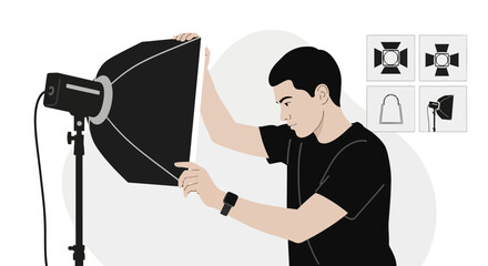 Photographer Sets Up Lighting Equipment for a Professional Photoshoot Session