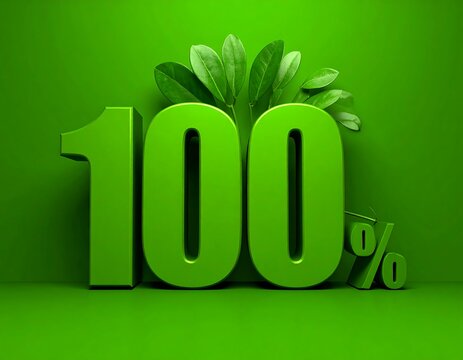 100% discount on a vibrant green background with leaves - Powered by Adobe