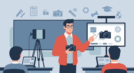 Photography Workshop Instructor Teaches Camera Settings And Photographic Techniques