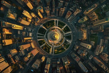 Fototapeta premium Explore the vibrant skyline and urban design of Shanghai city center in an aerial view, Shanghai city center aerial view