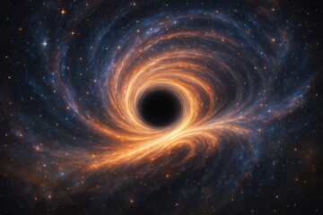 Obraz premium Cosmic event horizon with swirling galaxy matter being drawn into gravitational singularity