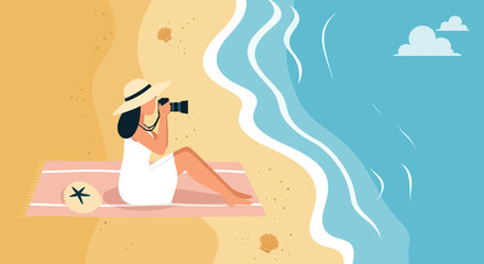 Woman Capturing Coastal Views: A Day at the Beach with Photography Passion