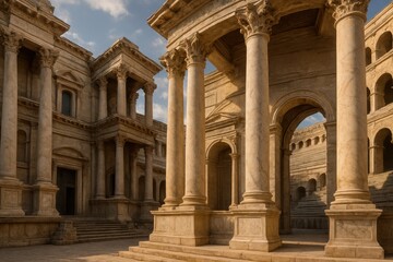 Obraz premium Magnificent ancient Roman amphitheater with architectural columns and historical grandeur