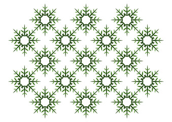 Delicate christmas design element of snowflakes. Winter ornate pattern of stars. Cute winter ornament of green snowflakes on white background. Decor of snowflakes with eight rays