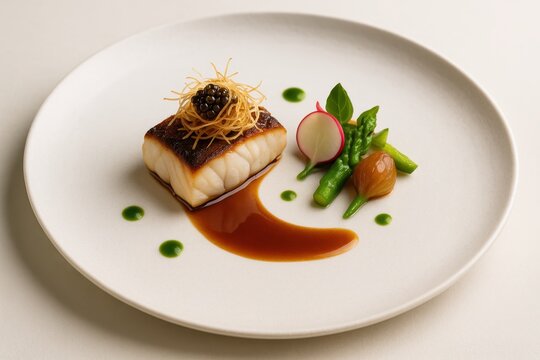 Michelin-starred cuisine presentation with artistic plating and sophisticated culinary technique