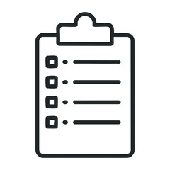 Simple black clipboard icon with checklist elements for task organization. Vector illustration
