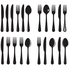 Elegant Silhouette Tableware Arrangement Featuring Knives, Forks, and Spoons in a Clean, Minimalist Design