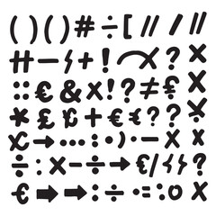 Assorted Hand Drawn Punctuation Marks and Currency Symbols Collection a Whimsical Array of Stylized Characters