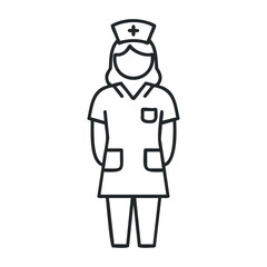 Female healthcare worker icon in uniform - medical staff illustration with cross symbol. Vector illustration