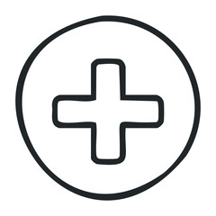 Obraz premium Minimalist black and white medical cross icon for health and safety emphasis. Vector illustration