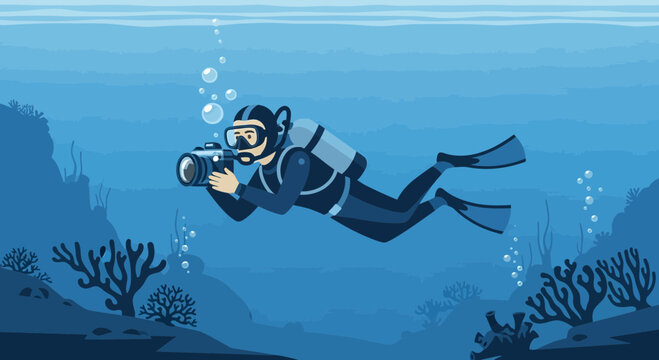 Underwater Photography Adventure Diver Taking Photos Of Coral Reefs