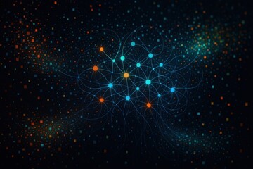 Artificial intelligence visualization with floating data fragments reassembling into digital consciousness patterns