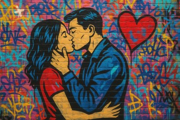 Street art love expression with colorful heart murals and urban artistic elements
