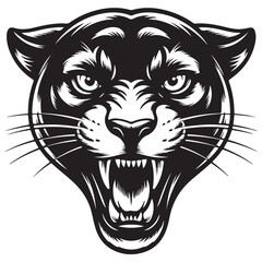 Fierce black panther head roaring with open mouth and bared teeth vector design
