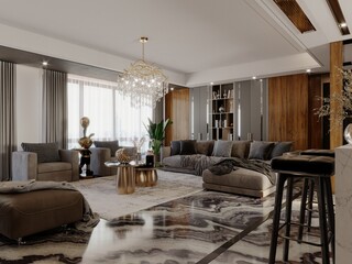 Luxury Modern Interior Design Collection – Kitchen, Living Room, Bedroom & Bathroom 3D Renders

