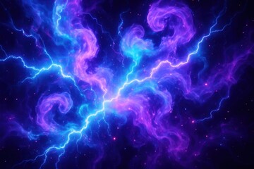 Naklejka premium Electric plasma smoke with neon lightning creating dynamic energy formations against cosmic void