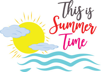 Summer Time Fun Illustration with Sun and Waves. Summer vector design