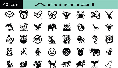 Animal Icon Set with Wild, Farm, and Pet Species, Wildlife and Domestic Animal Icons Collection, Cute Animal Icons for Apps and Education