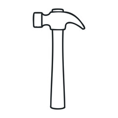 Claw hammer outline drawing with simple black lines on white background. Vector illustration