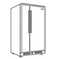 Double Door Refrigerator Illustration in Minimal Line Art Style in Black and White Representing Modern Kitchen Appliance