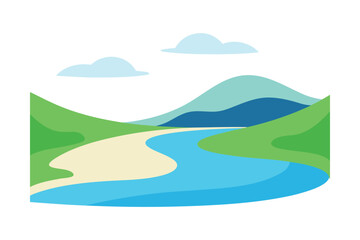 Peaceful Landscape With Curved Shore And Water