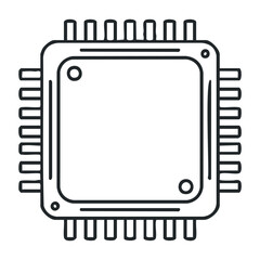 Obraz premium Simple black and white illustrative microchip with pin connectors. Vector illustration