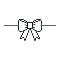 Simple outline of a decorative bow with ribbon on white background. Vector illustration