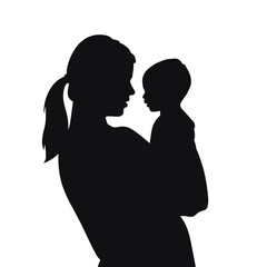 Mother holding her baby in silhouette on a white background  
