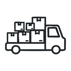 Truck with stacked boxes icon for delivery and shipping services. Vector illustration
