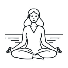 Asian female practicing yoga meditation in lotus pose line drawing. Vector illustration