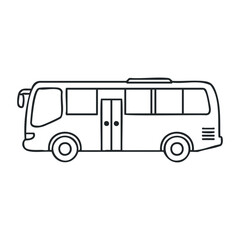 Outline drawing of a bus with doors and windows. Vector illustration