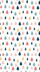 Colorful Raindrops: A cheerful pattern of colorful teardrop-shaped raindrops, evoking a sense of freshness, fun, and a gentle, playful mood.