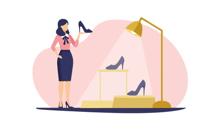 Woman Choosing Elegant High Heels at Fashionable Shoe Store Display