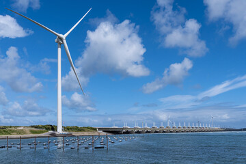 The Oosterscheldekering (Eastern Scheldt storm surge barrier) of the Delta Works flood protection in the Netherlands.
