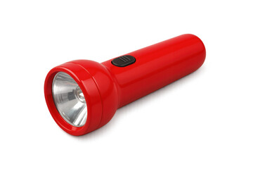 Red flashlight casting a bright light, isolated on a transparent background, ready for any emergency