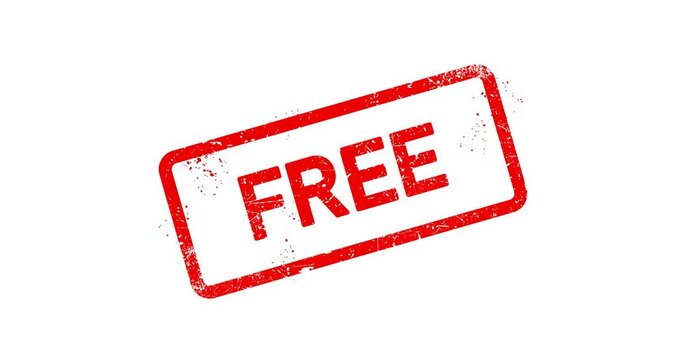 Postage rubber stamp with word Free, threadbare seal, putting a Free of Charge stamp, transparent background footage