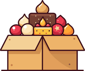 Box of assorted chocolates with candle on white background and copy space