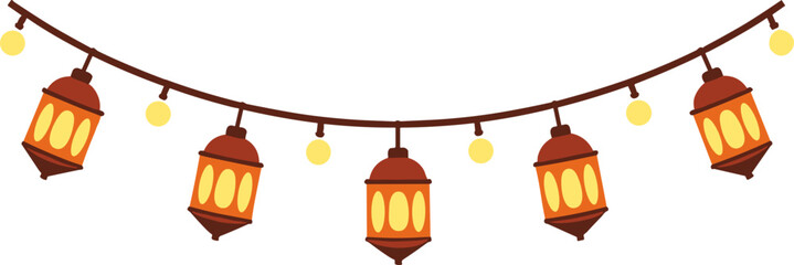 Hanging decorative lanterns on white background with copy space

