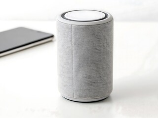 Cylindrical speaker fabric gray white top image