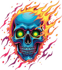 Gothic vector illustration of a scary skull with wings and flames, a symbol of death and danger, perfect for a horror-themed tattoo design