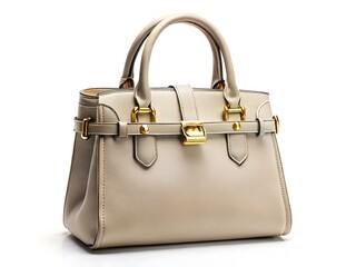 Elegant beige leather handbag with gold hardware image