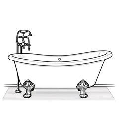 Vintage Bathtub Illustration in Elegant Line Art Style in Black and White Representing Classic Bathroom Design and Home Decor