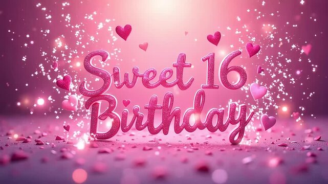 Sparkling Sweet 16 Birthday celebration with floating hearts and confetti, capturing youthful joy and excitement.