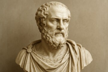Classical marble sculpture of ancient Greek philosopher with detailed facial features