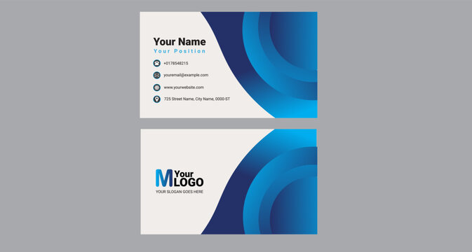 Modern Corporate Business Card Mockup Blue Wave Abstract Design, Professional business card mockup featuring a modern blue abstract wave design with layered gradient curves.