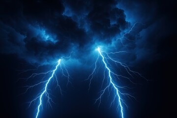 Dramatic lightning storm with electric bolts illuminating dark storm clouds in powerful natural display