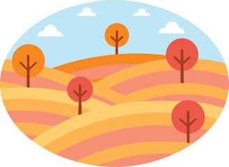 Stylized autumn landscape with rolling hills trees in warm colors fall nature